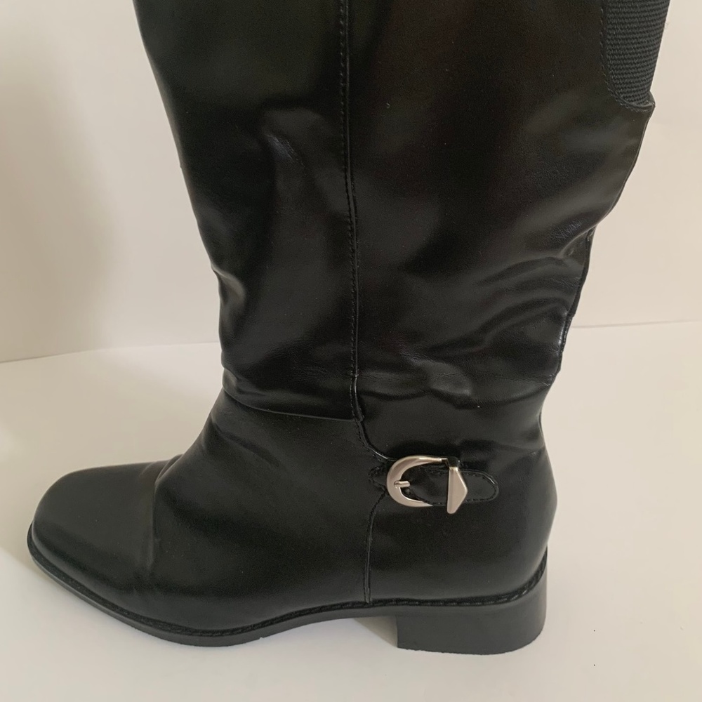 Black Faux-Leather Riding Boots